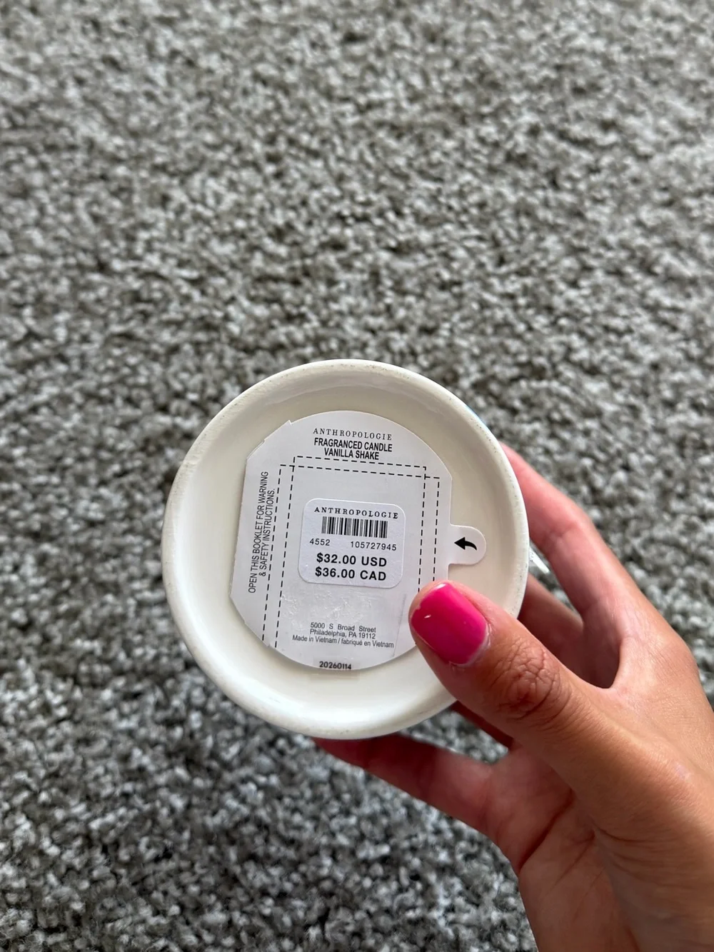 Anthropologie Gourmand Vanilla Shake Ceramic Ice Cream Pint Candle